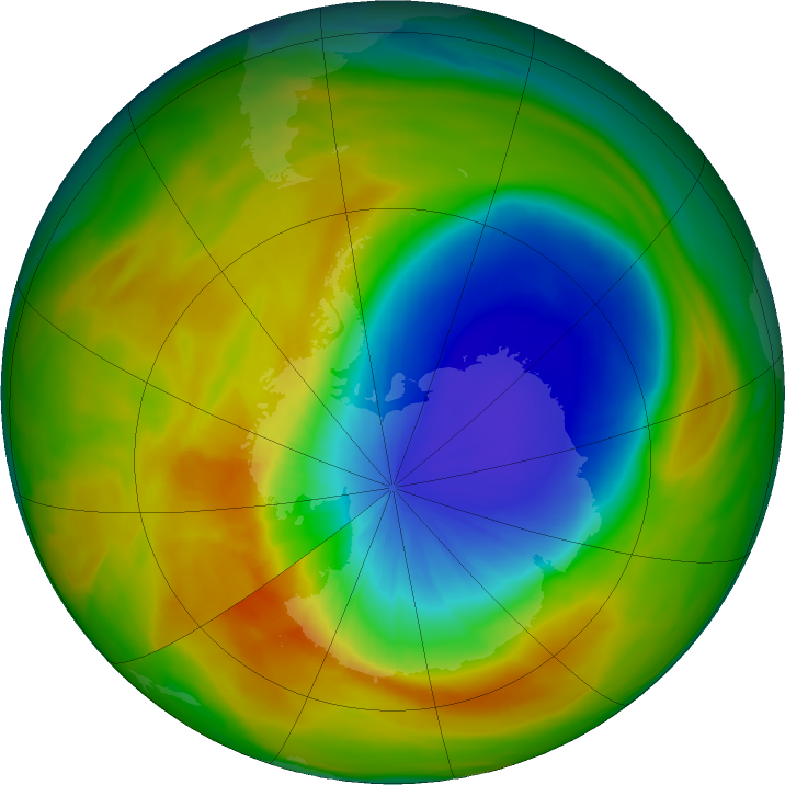Antarctic ozone map for 04 October 2019